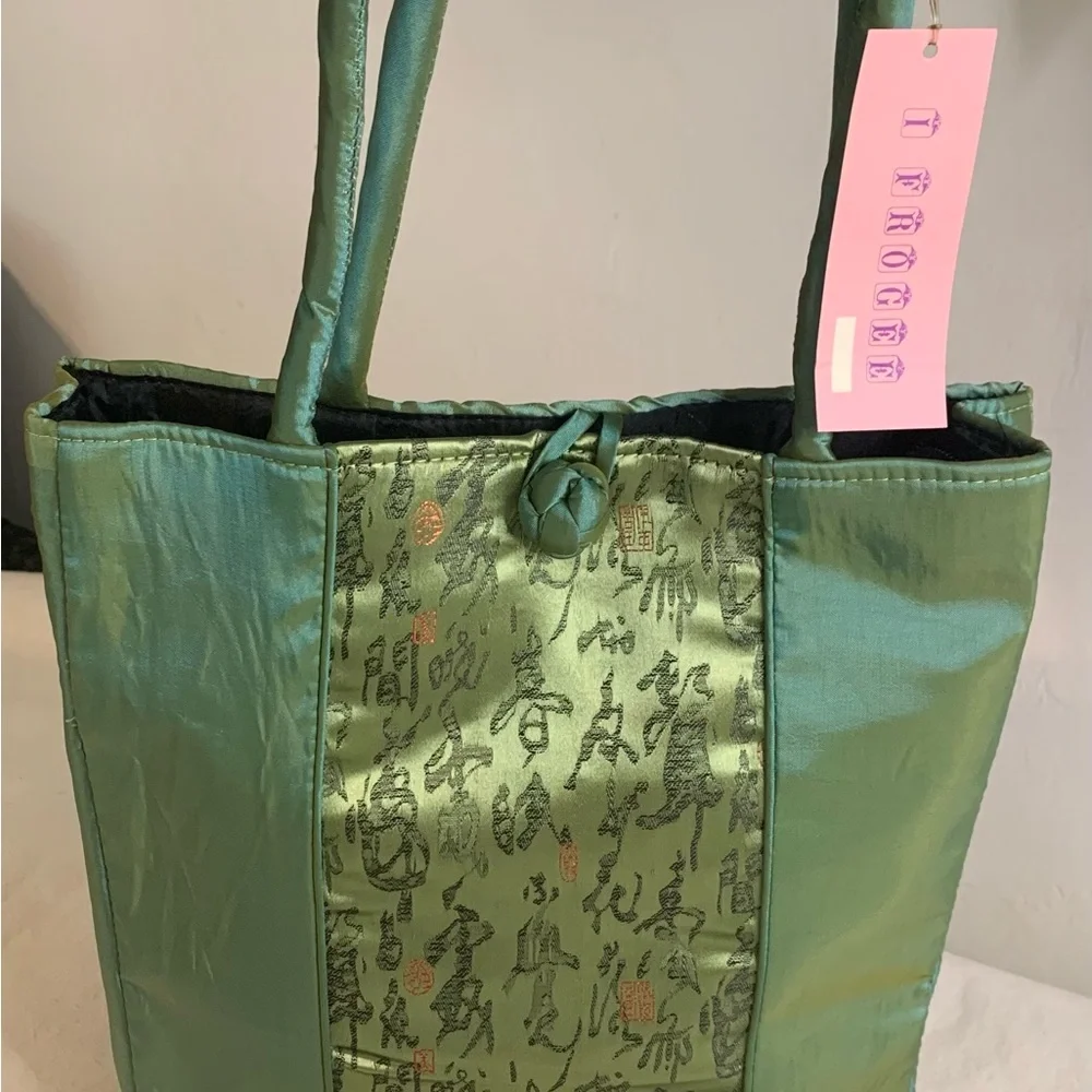 Japanese Kimono HandBag, Silk Purse Womens Brand New Geisha Green Tote - Picture 6 of 14